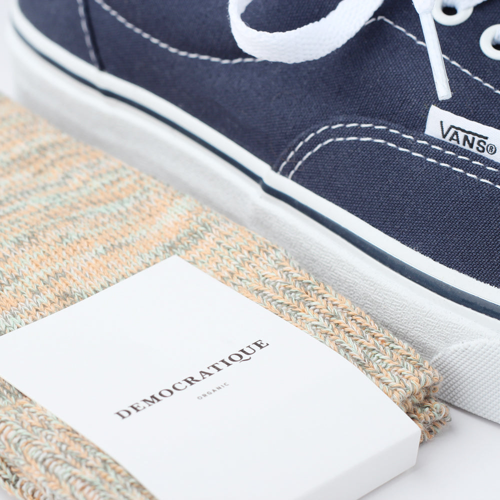 Democratique Socks Relax Chunky Flat Knit Supermelange Organic Cotton Abricos / Army / Pale Green / Off White - Democratique Socks