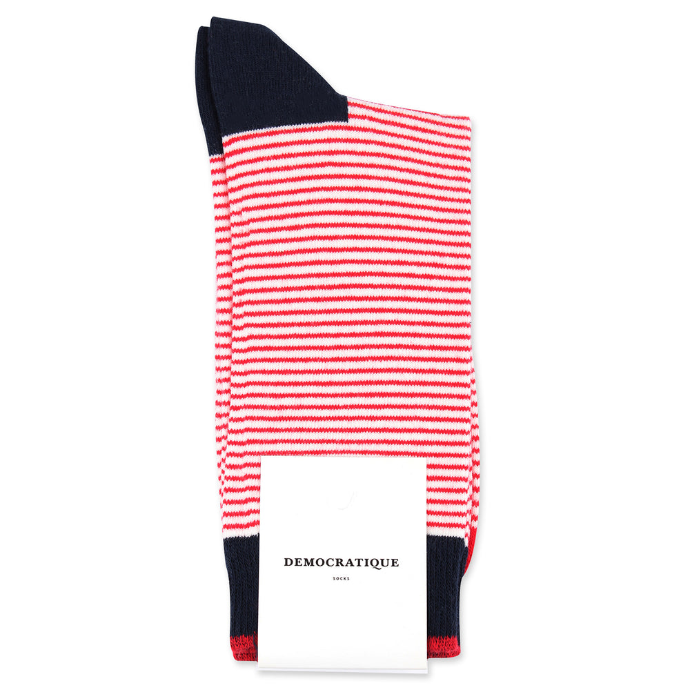 Democratique Socks Originals Mini Stripes Broken White / Spring Red / Navy - Democratique Socks