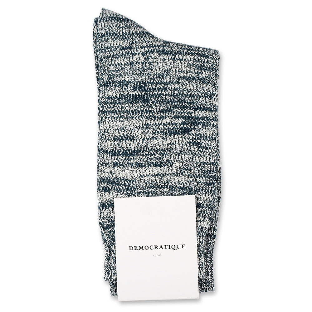 Relax Chunky Flat Knit Supermelange Dark Emerald / Off White - Democratique Socks