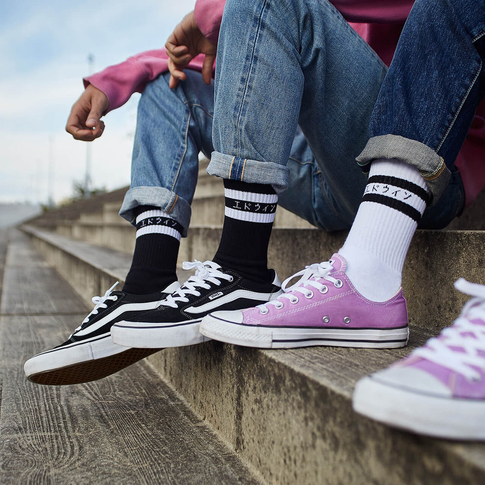 Edwin Jeans x Democratique Socks Athletique THIS IS THE LIFE Black / Clear White - Democratique Socks