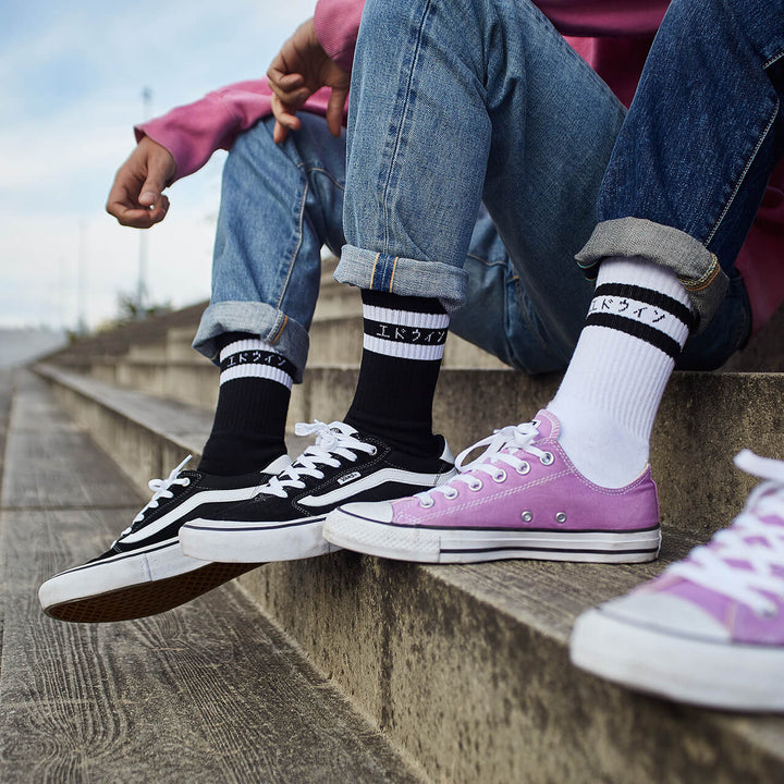 Edwin Jeans x Democratique Socks Athletique THIS IS THE LIFE Black / Clear White - Democratique Socks