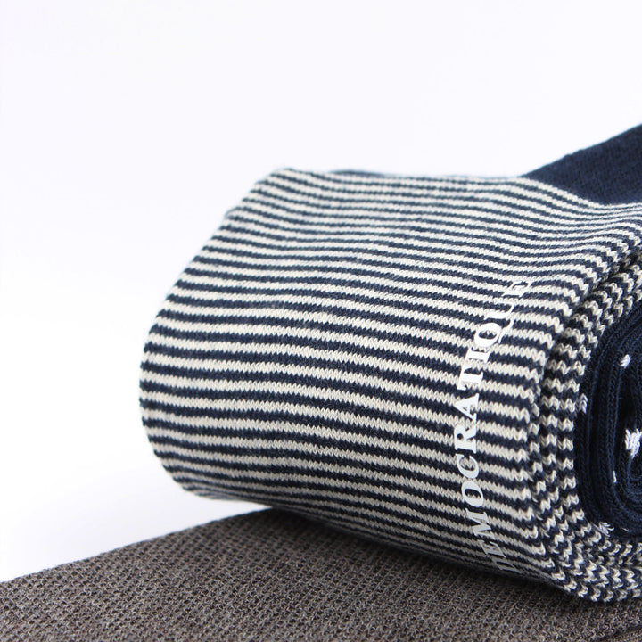 OF 3-pack 2 - Off White / Navy / Grey - Polkadot, Pique and Stripes - Democratique Socks