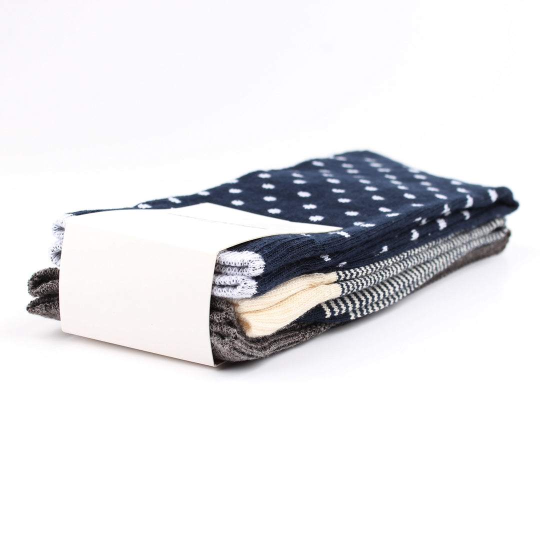 OF 3-pack 2 - Off White / Navy / Grey - Polkadot, Pique and Stripes - Democratique Socks